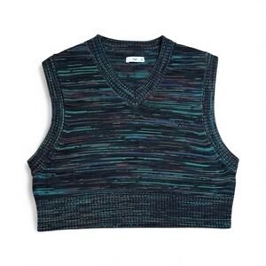 TNA Dark Blue and Green V-Neck Sleeveless Short Knit Sweater Vest sz M